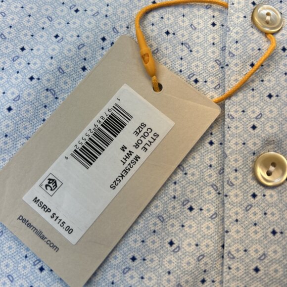 Peter Millar Summer Comfort Tailored Golf Shirt 3 Button Polo Blue Print SZ Med - Picture 3 of 8